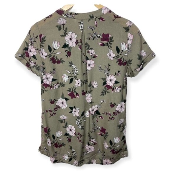 FIG Vog Blouse Floral Lyocell Tan Small Button Up Size Small Short Sleeve Top - Picture 4 of 9